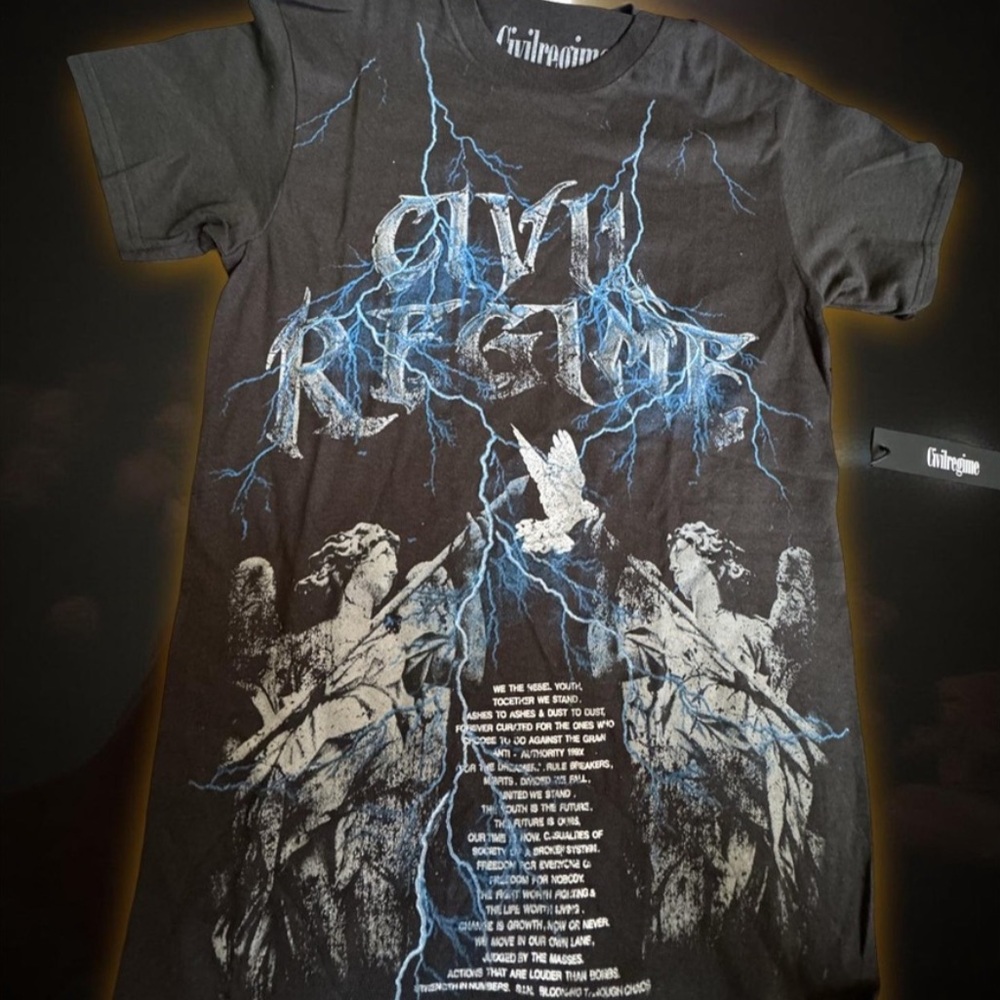 Civil Regime Chrome Angels Graphic Tee Mens Small Black Streetwear NWT - Picture 1 of 5